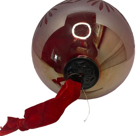 Christmas jumbo glass silver egg ornament red etching metal finial India 8" - Picture 4 of 9